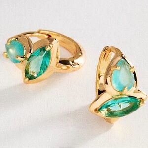 Anthropologie Double Stone Green Huggie Earrings NWT !